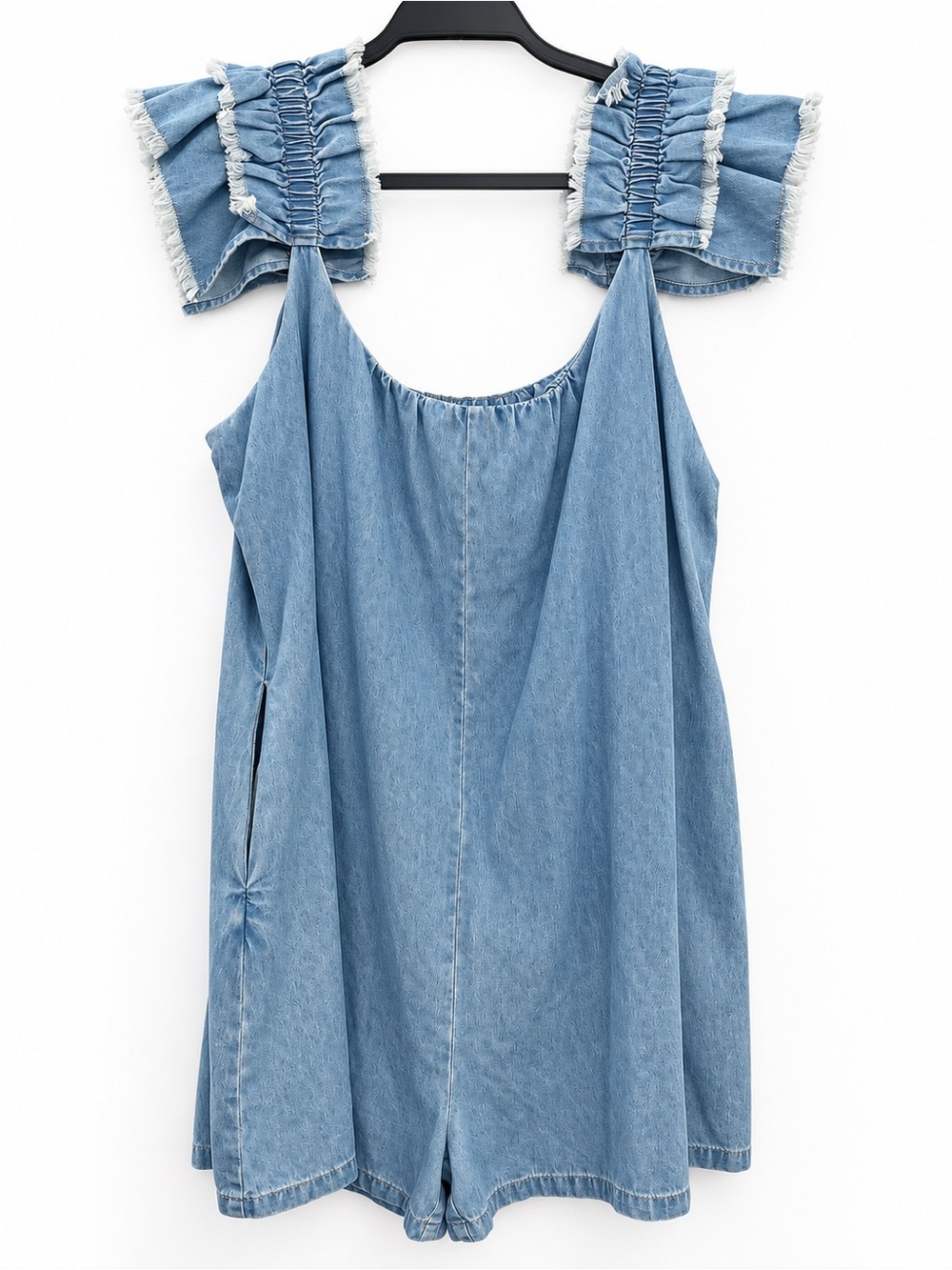 white birch Light Blue Denim Ruffled-Strap Romper